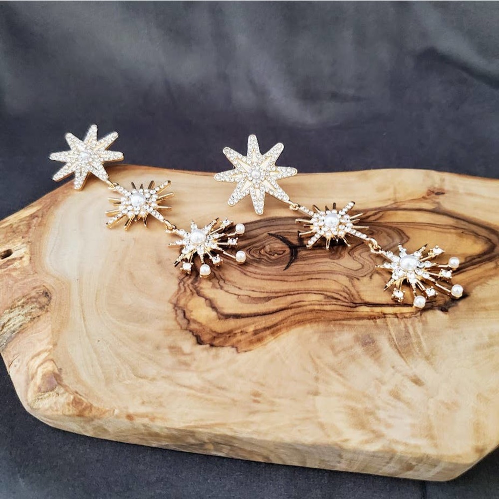 Star Gazer Pearl and Crystal Drop Earrings - Christmas Northstar - Picture 8 of 13